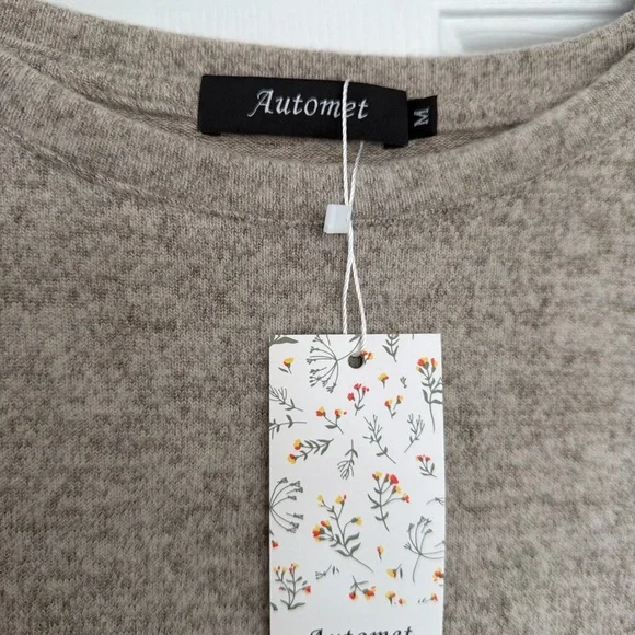 Crew Neck Puff Sleeve Sweater Top in Taupe - Picture 4 of 7